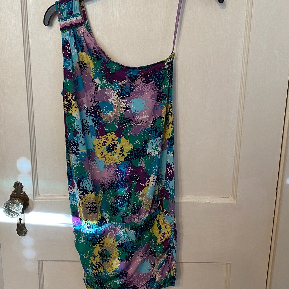 BCBG Max Azria one shoulder dress colorful ruched Size XXS
